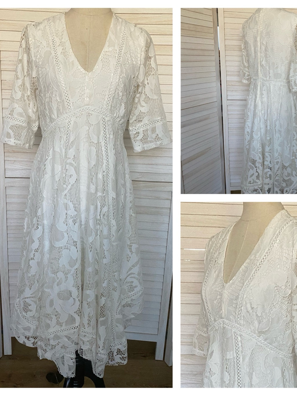 Taylor For A Pea In The Pod White Lace V-Neck Midi Dress Sz S Maternity